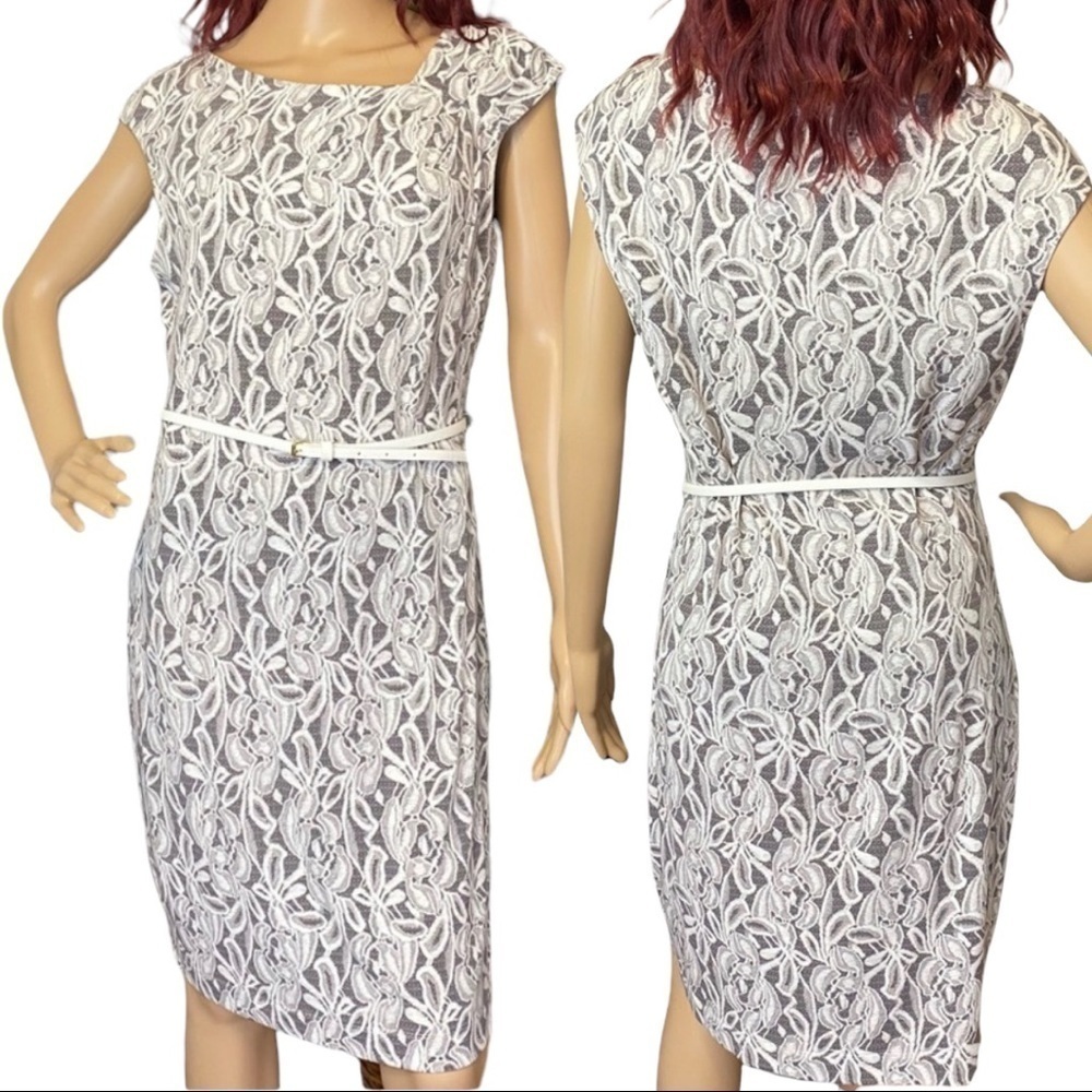 Roz & Ali Women Dress Size 10 Stretch Ruched‎ Poly Grey Floral Dress.